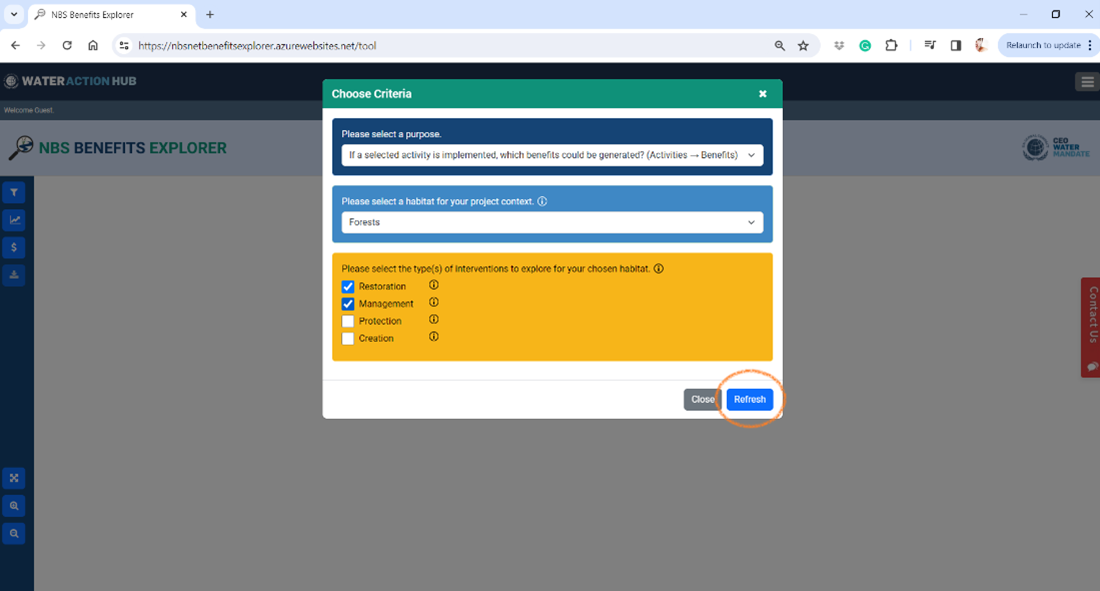 Image showing the NBS tool filters.