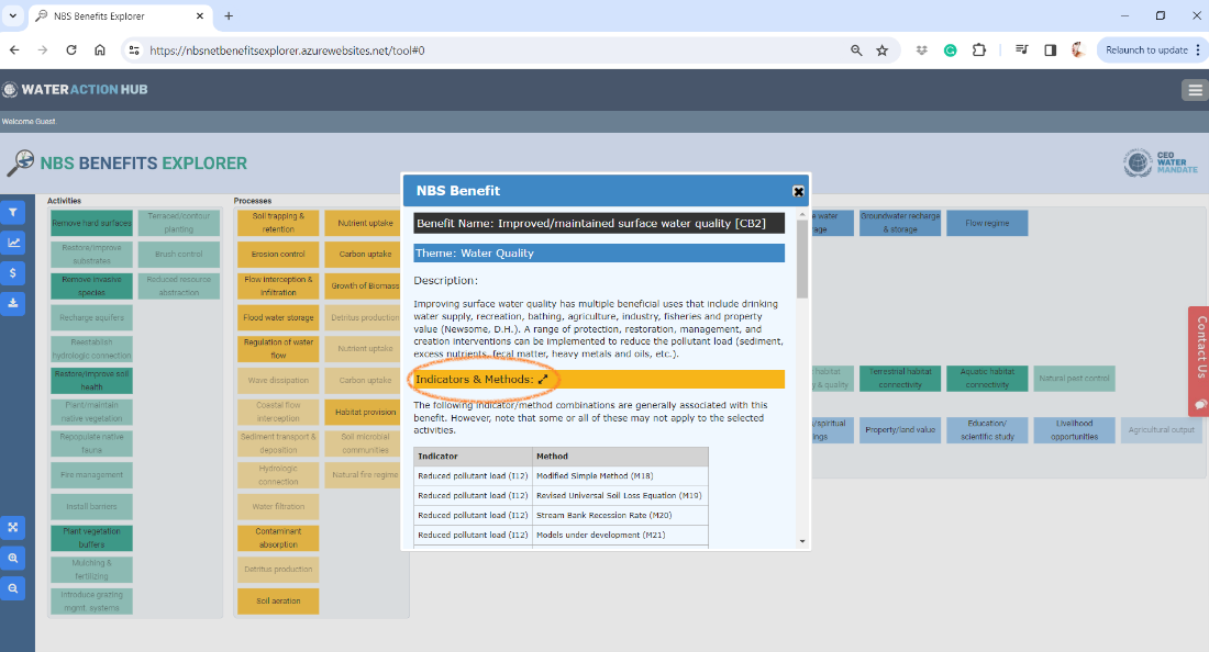 Image showing popup window of NBS benefit details.